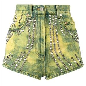 NWT Gucci Studded Tiger-Embroidered Denim Shorts